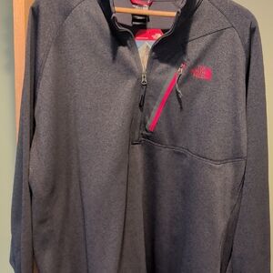 The North Face Gray Quarter-Zip Sweatshirt with Pink Accents